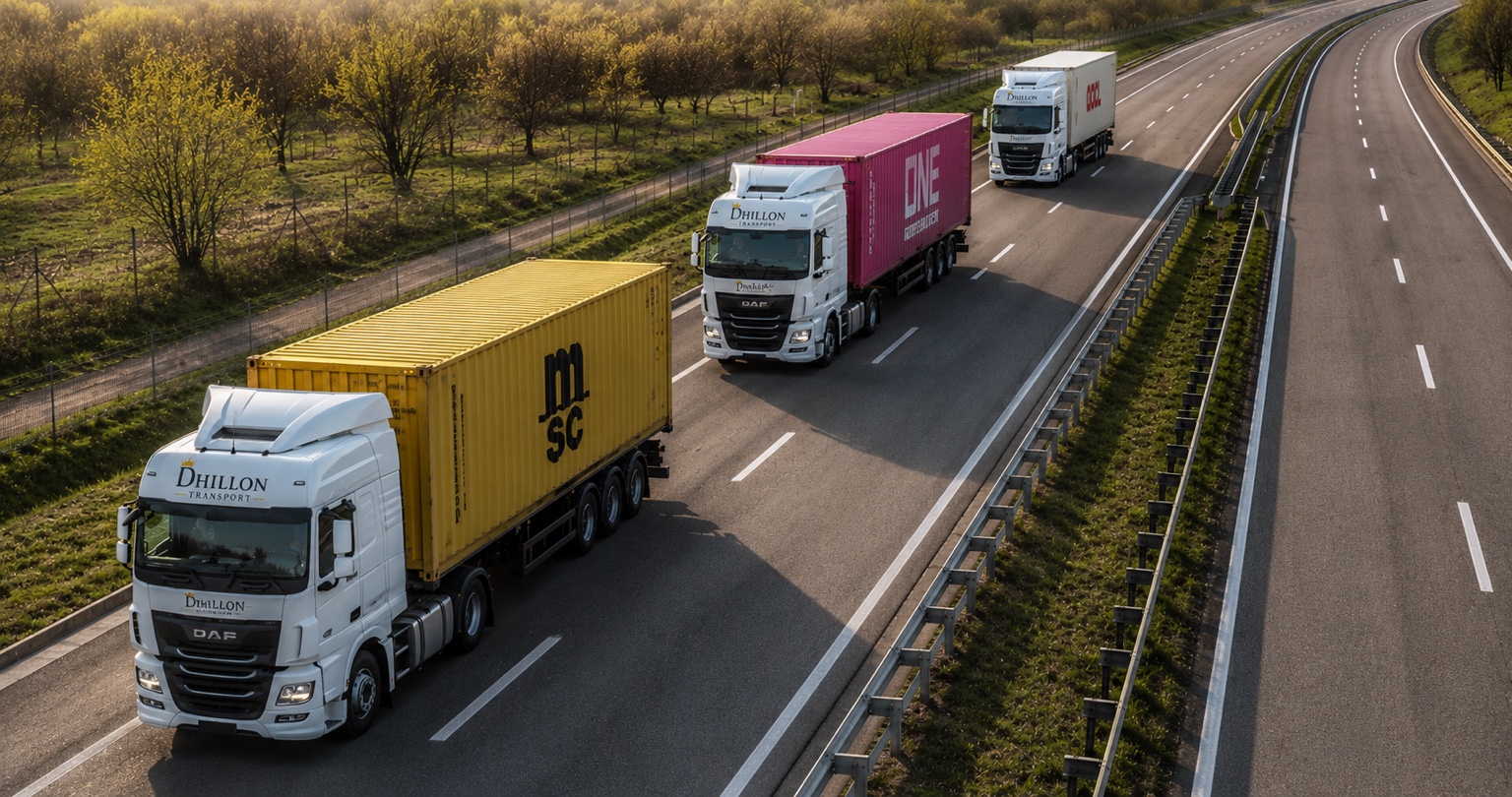 Dhillon Transport trucks on UK motorway